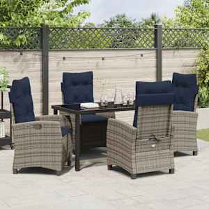 Zahradní jídelní souprava s polštářem 5 pcs Šedá polyratan - obrázek 4