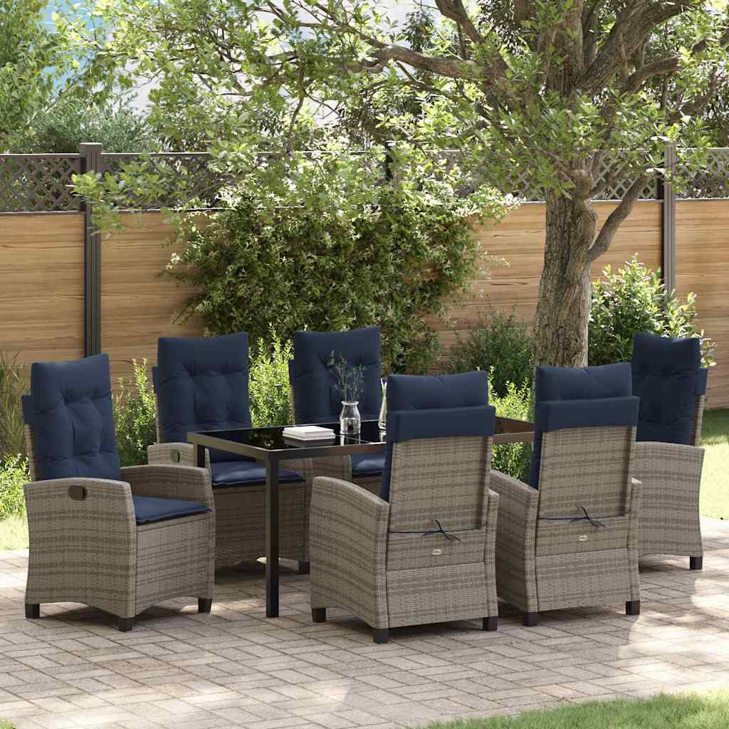 vidaXL Garten Essgruppe mit Kissen 7 pcs Grau Poly-Rattan