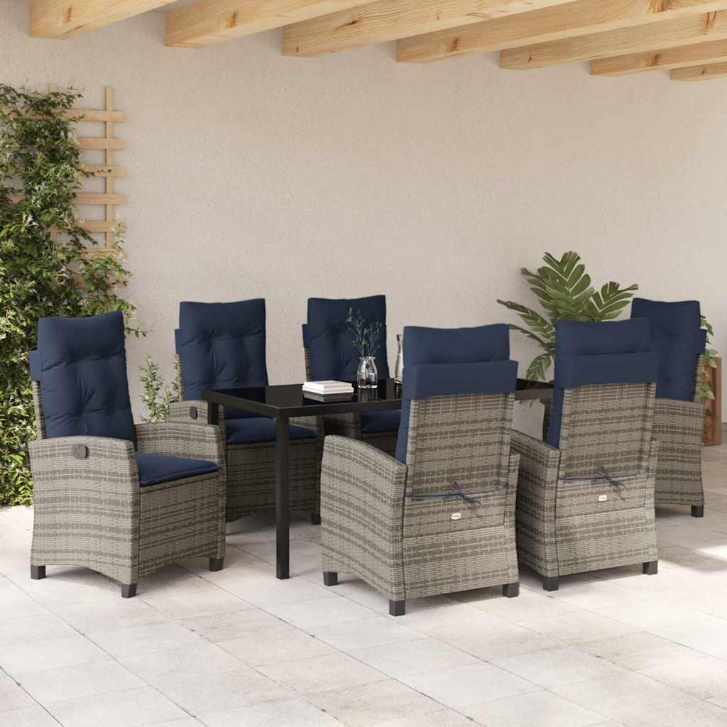 vidaXL Garten Essgruppe mit Kissen 7 pcs Grau Poly-Rattan – Bild 4