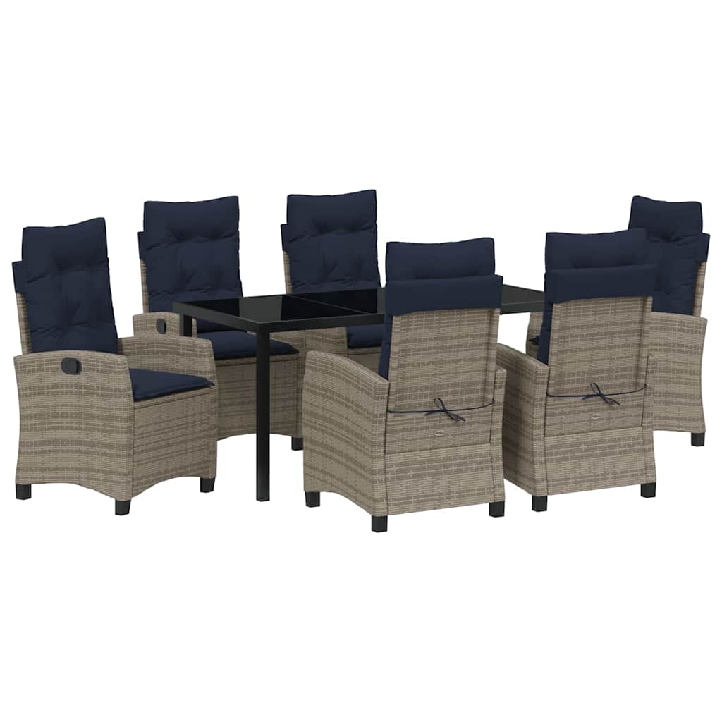 vidaXL Garten Essgruppe mit Kissen 7 pcs Grau Poly-Rattan – Bild 2