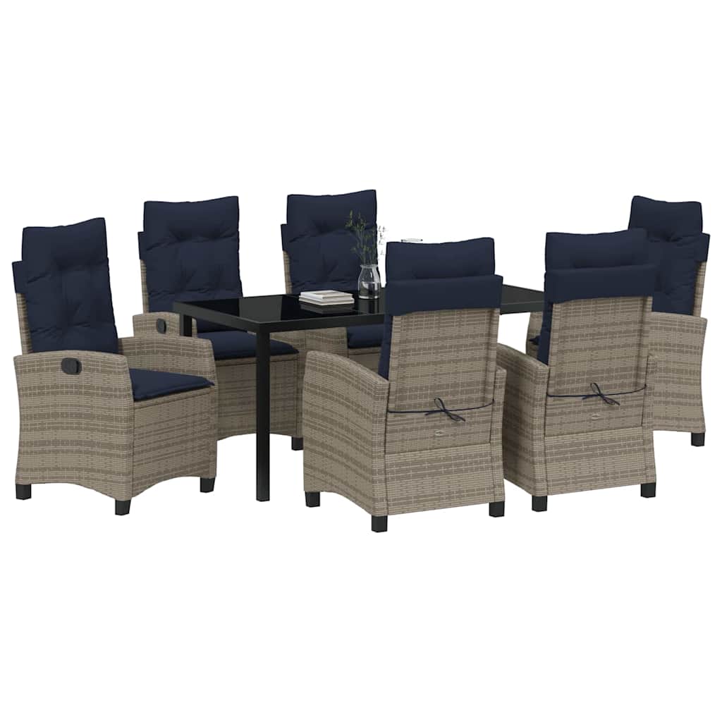 vidaXL Garten Essgruppe mit Kissen 7 pcs Grau Poly-Rattan – Bild 3