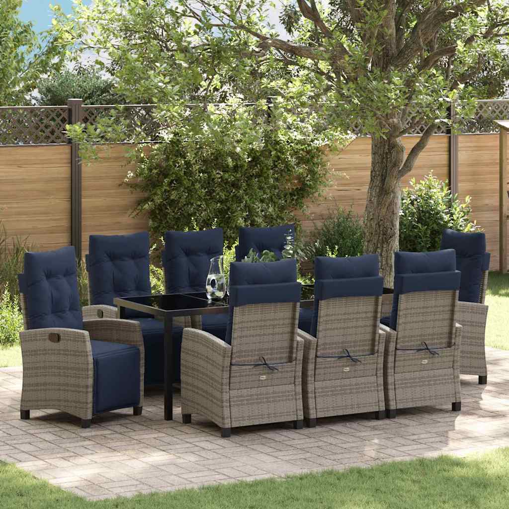 vidaXL Garten Essgruppe mit Kissen 9 pcs Grau Poly-Rattan