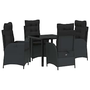 Zahradní jídelní souprava s polštářem 5 pcs Černá polyratan - obrázek 2