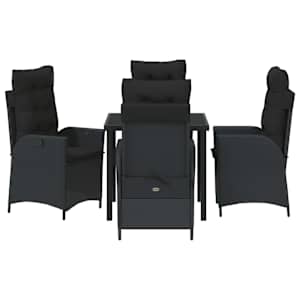Zahradní jídelní souprava s polštářem 5 pcs Černá polyratan - obrázek 7