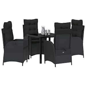 Zahradní jídelní souprava s polštářem 5 pcs Černá polyratan - obrázek 3