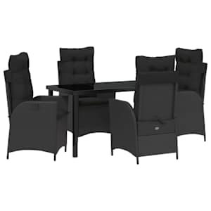 Zahradní jídelní souprava s polštářem 5 pcs Černá polyratan - obrázek 2