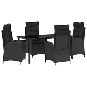 Zahradní jídelní souprava s polštářem 5 pcs Černá polyratan - obrázek 2