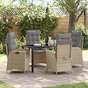 Komplet za jedilnico v vrtu z blazino 5 pcs Bež poli ratan