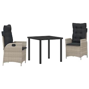 Zahradní jídelní souprava 3 pcs Světle šedá polyratan - obrázek 2
