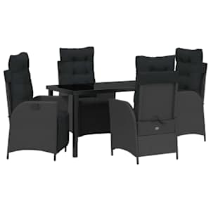 Zahradní jídelní souprava s polštářem 5 pcs Černá polyratan - obrázek 2