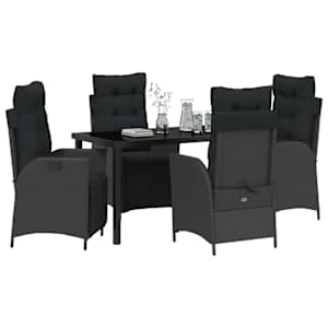 Zahradní jídelní souprava s polštářem 5 pcs Černá polyratan - obrázek 3