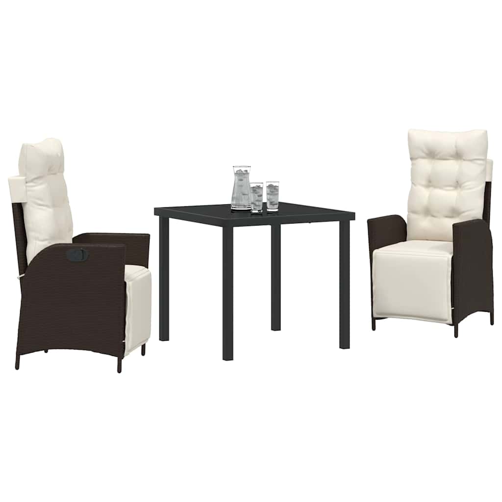 vidaXL 3-delige Tuin Eetset Bruin Poly Rattan