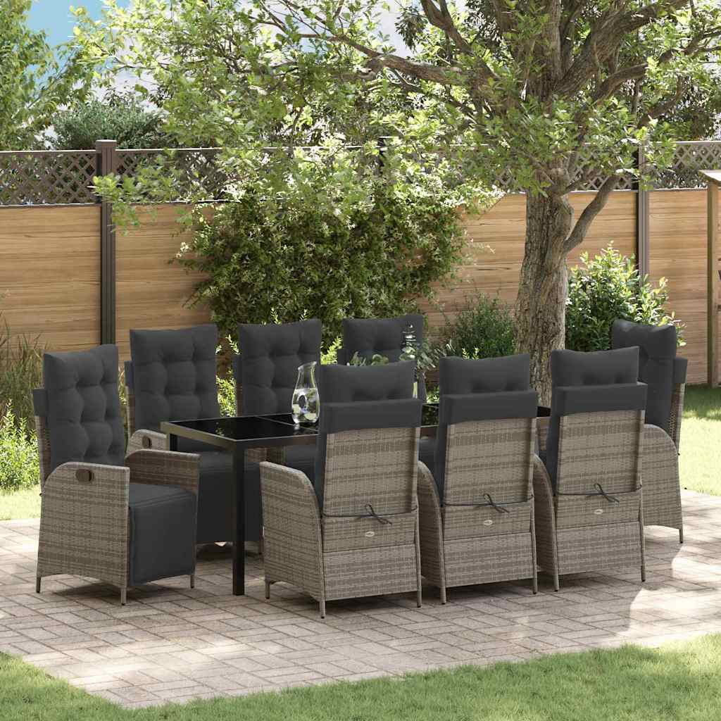 9 Piece Garden Dining Set Grå Poly Rattan