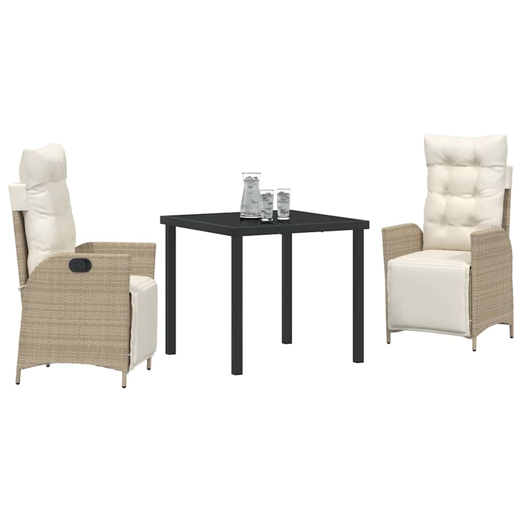 vidaXL 3-delige Tuin Eettafel Set Beige Poly Rattan