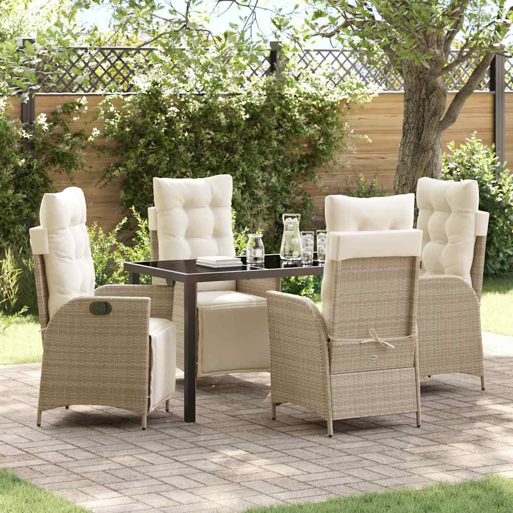 5 Deles Have Spise Sæt Beige Poly Rattan