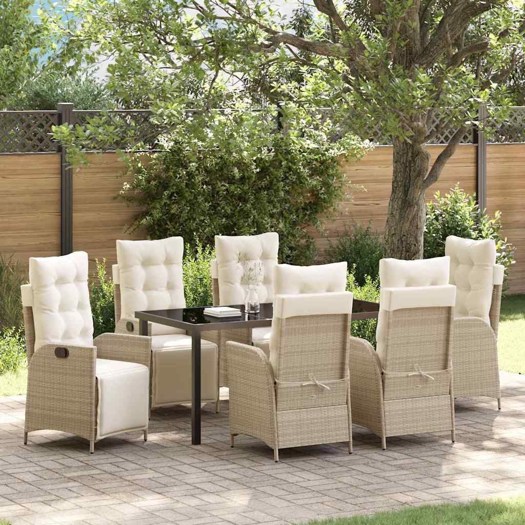 7 Stykke Have Spise Sæt Beige Poly Rattan
