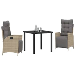 Zahradní jídelní souprava s polštářem 3 pcs Béžová polyratan - obrázek 3