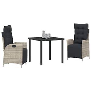 Zahradní jídelní souprava 3 pcs Světle šedá polyratan - obrázek 3
