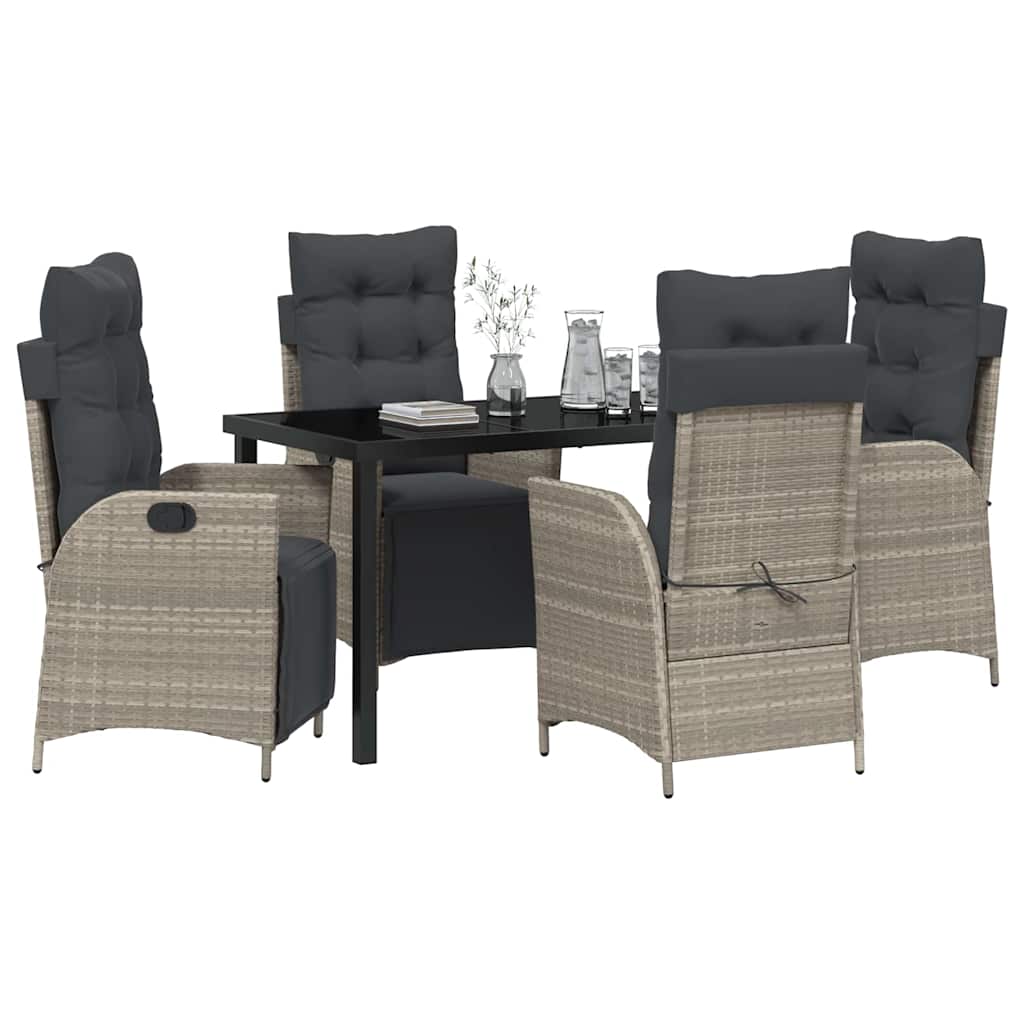 vidaXL 5-delige Tuin Eettafel Set Lichtgrijs van Poly Rattan