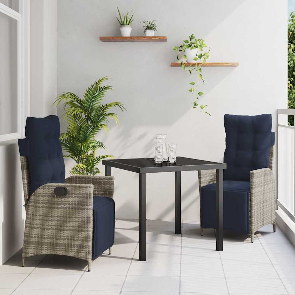 vidaXL Set de masă pentru grădină cu pernă 3 pcs Gri și negru Ratan