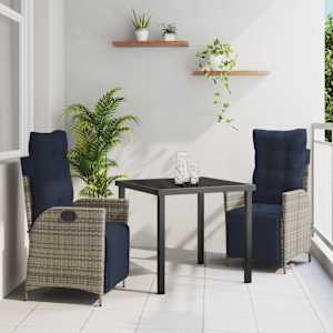 Komplet za jedilnico v vrtu z blazino 3 pcs Siva in črna Ratan