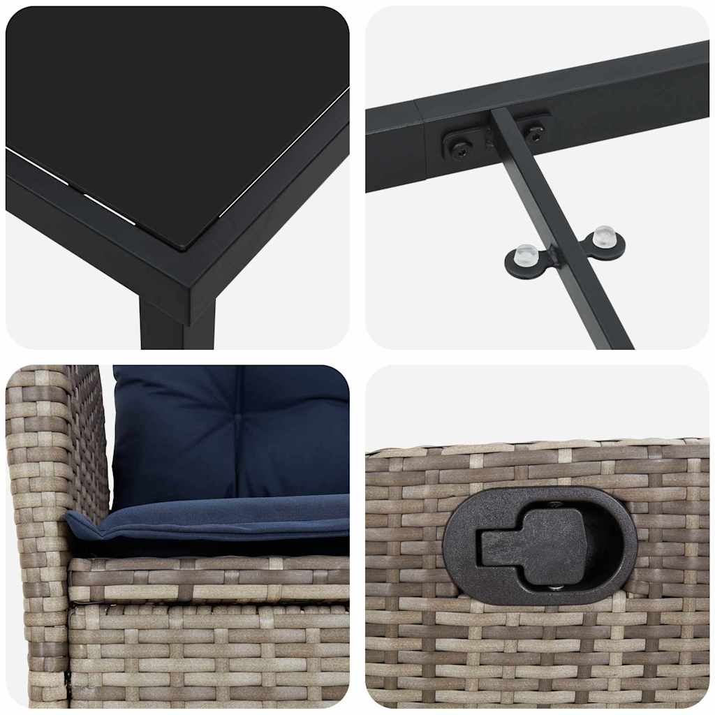 Komplet za jedilnico v vrtu z blazino 5 pcs Siva in črna Ratan - slika 9