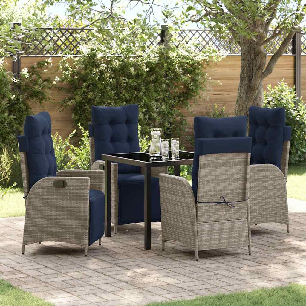 Komplet za jedilnico v vrtu z blazino 5 pcs Siva in črna Ratan