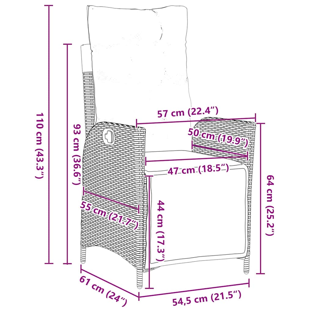 Komplet za jedilnico v vrtu z blazino 5 pcs Siva in črna Ratan - slika 10