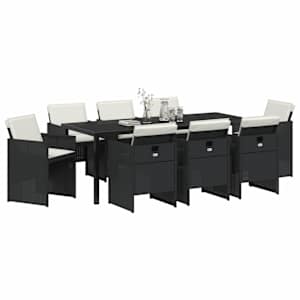 Zahradní jídelní souprava 9 pcs Černá polyratan - obrázek 3