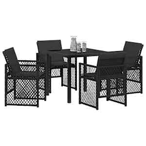 Zahradní jídelní souprava 5 pcs Černá polyratan - obrázek 3
