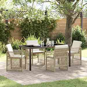 Komplet za jedilnico v vrtu 5 pcs Bež poli ratan