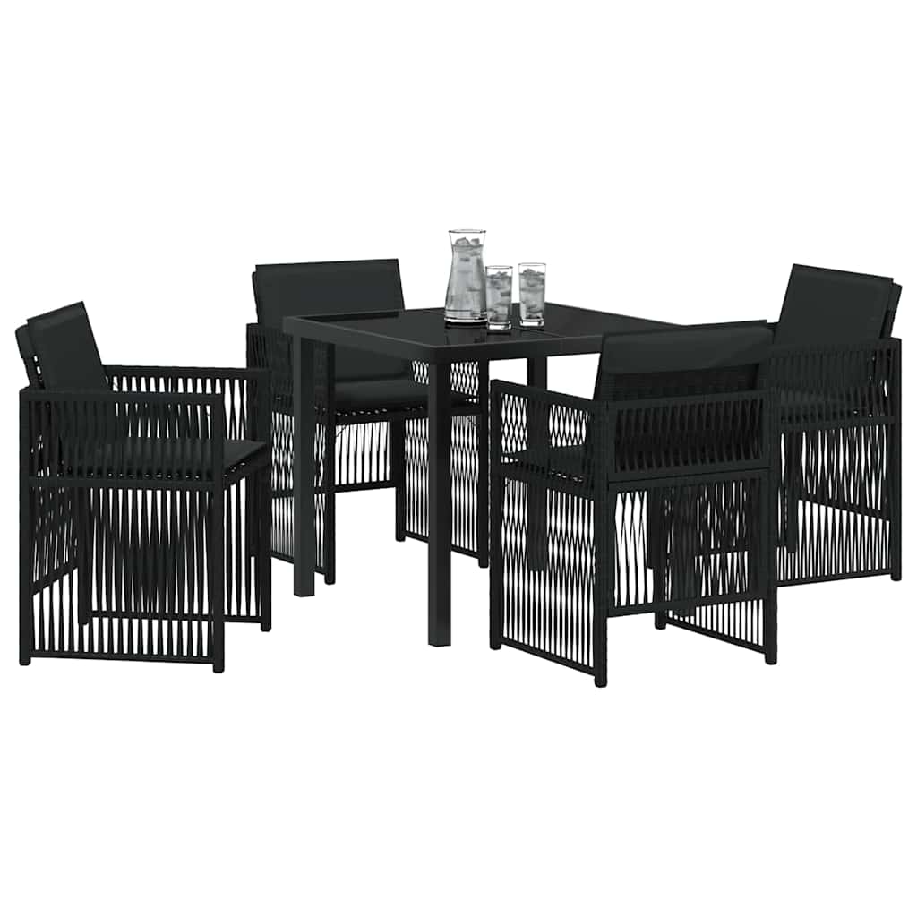 vidaXL 5-delige tuinset met kussens, zwart, poly riet