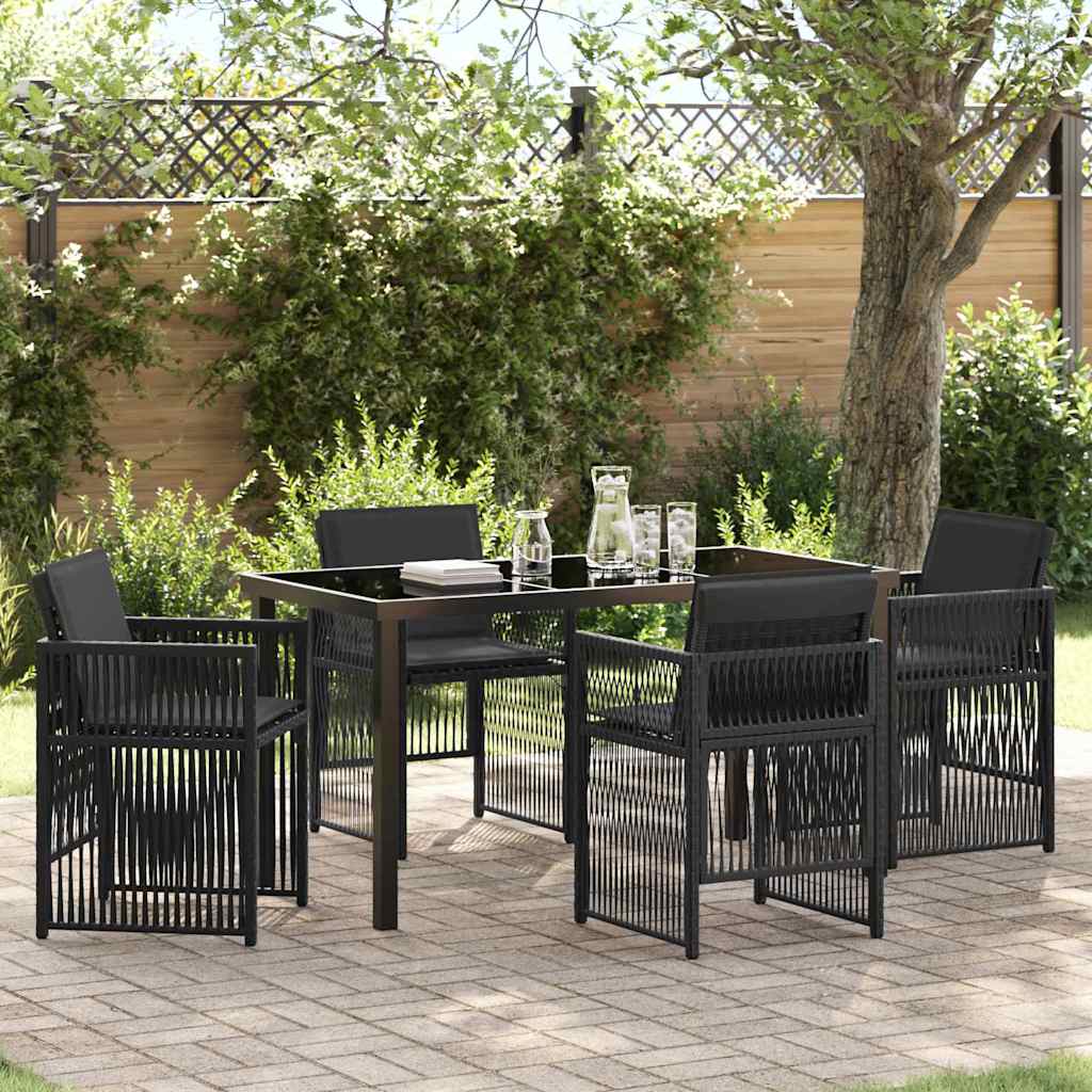 5-osaline aia söögikomplekt pehmendustega must polü rattan, vidaXL Aialaud must 140x80x73 cm kare klaas