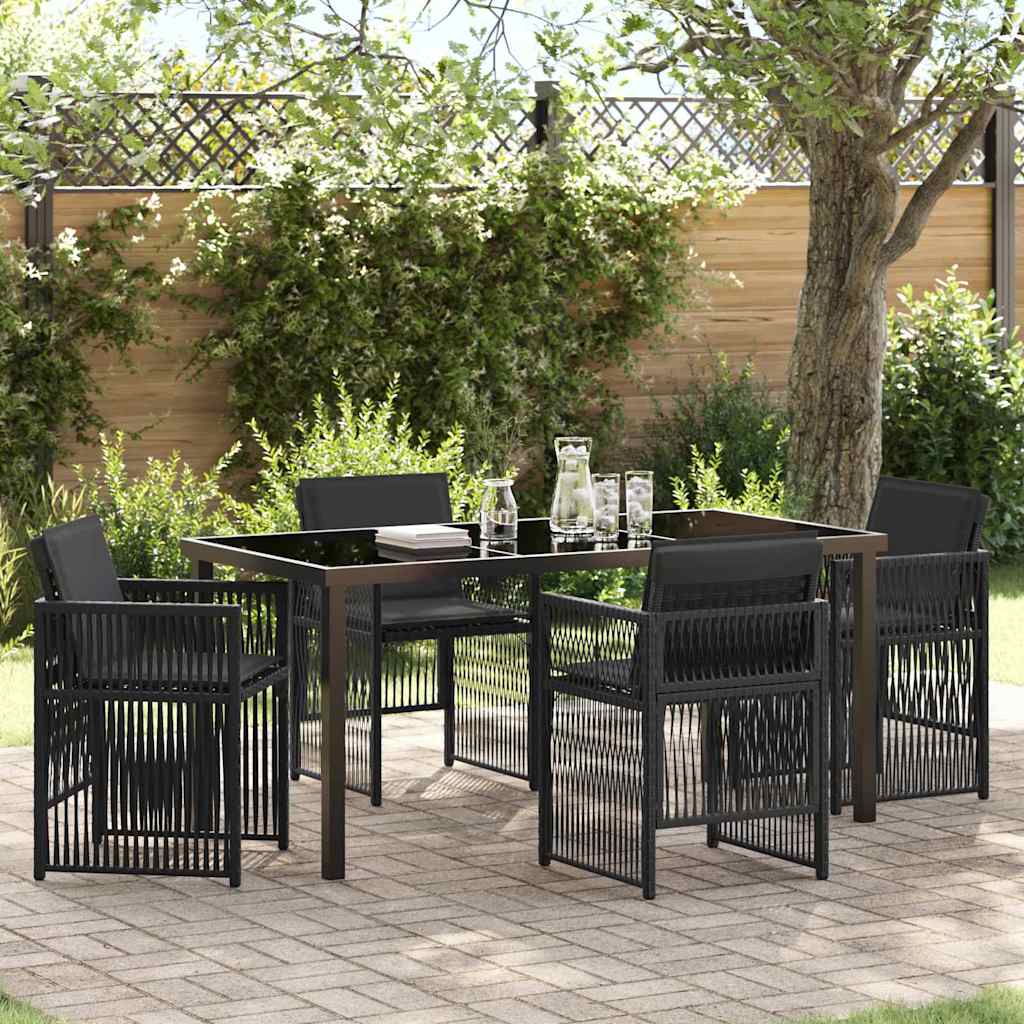 5-osaline aia söögikomplekt pehmendustega Must Polü Rattan, vidaXL aia laud Must 160x80x73 cm Temperitud klaas