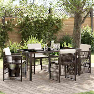 Komplet za jedilnico v vrtu 5 pcs Rjava Prašno lakirano jeklo