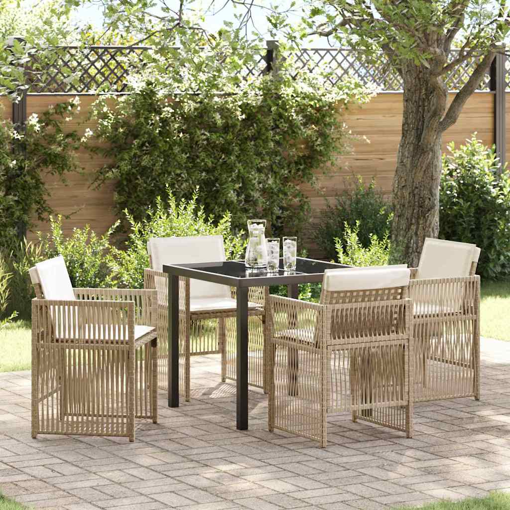 5 osan puutarhan ruokailusetti pehmusteilla beige poly rattan