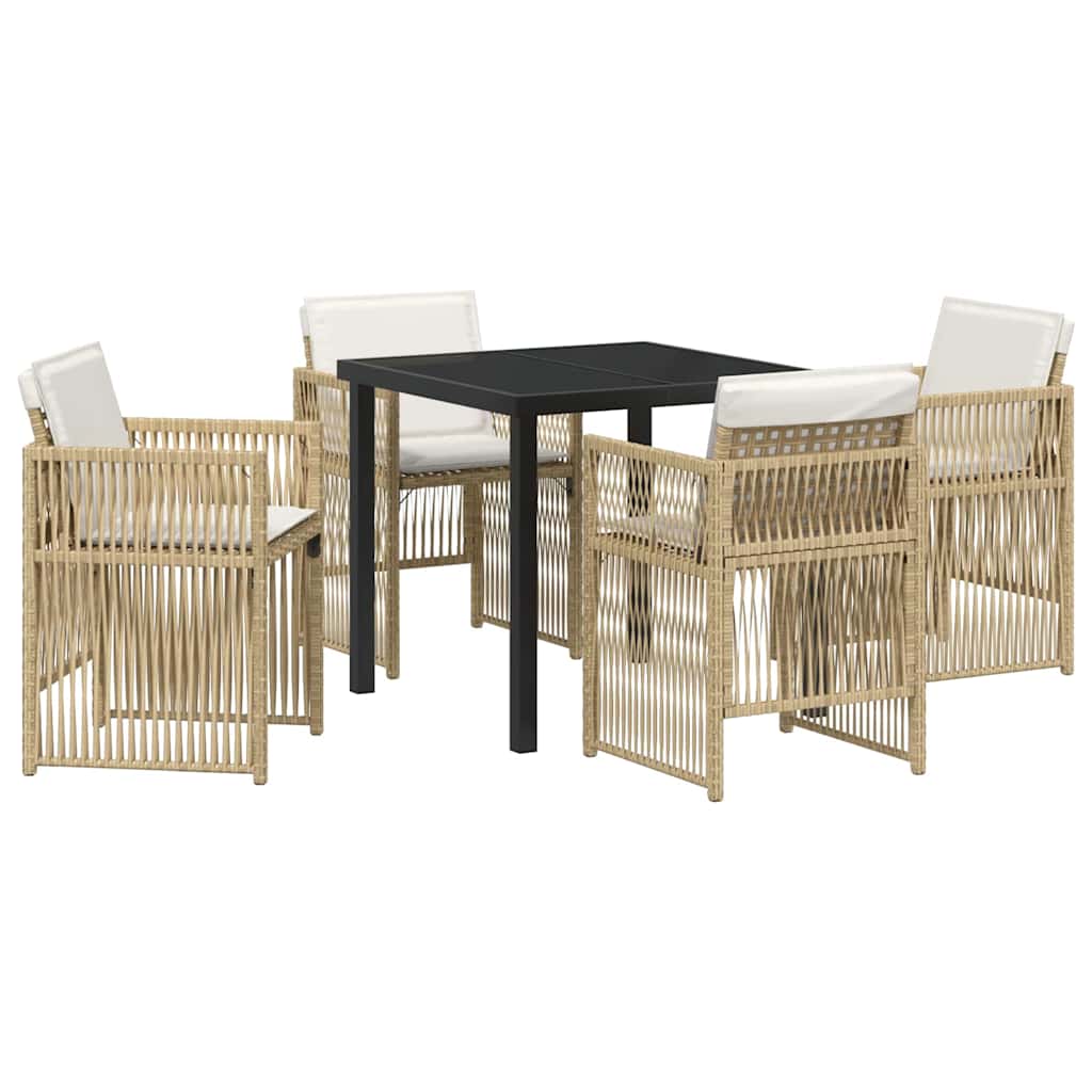 5 osan puutarhan ruokailusetti pehmusteilla beige poly rattan