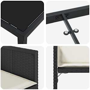 Zahradní jídelní souprava 5 pcs Černá polyratan - obrázek 9