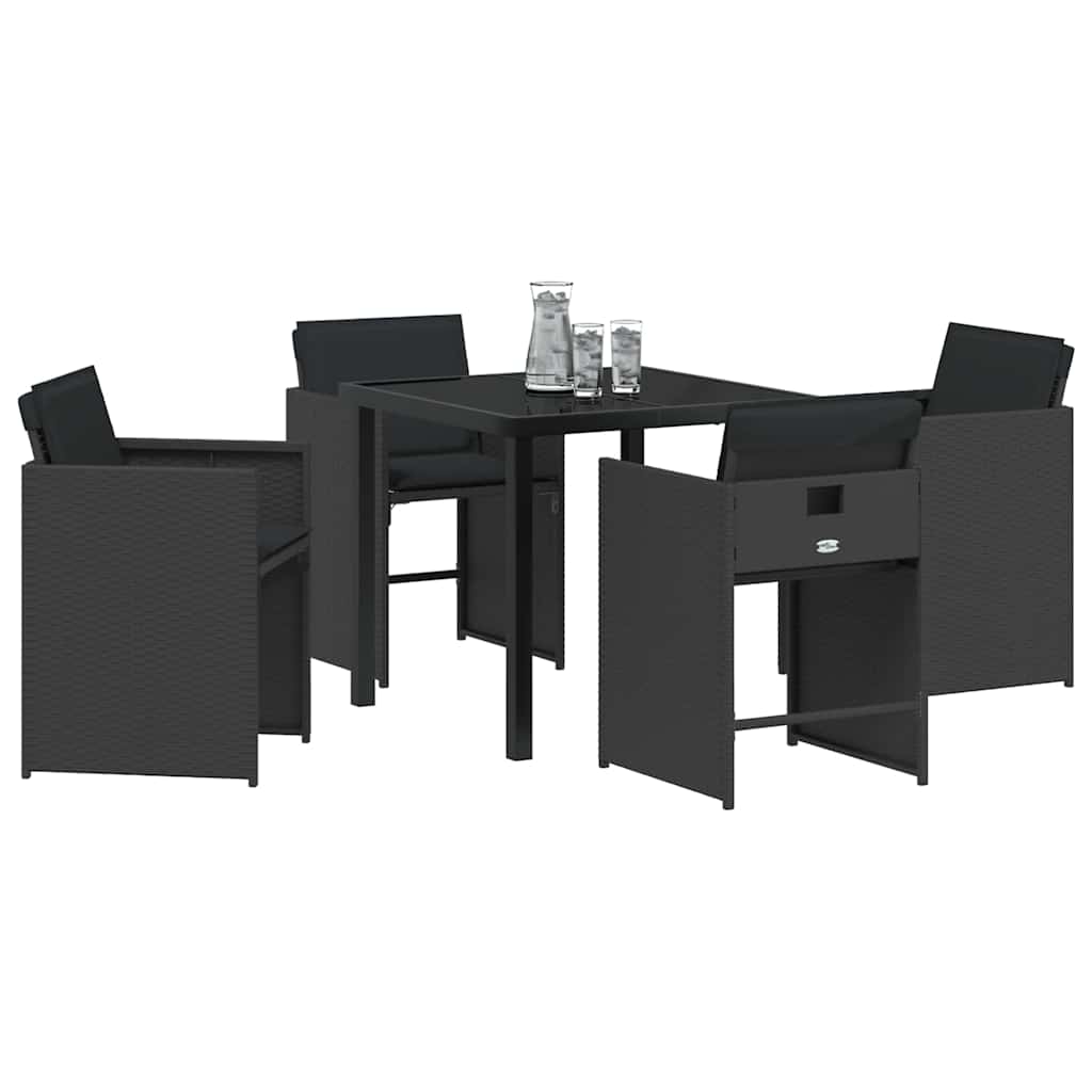 vidaXL Tuin Eetset 5 pcs Zwart poly rattan