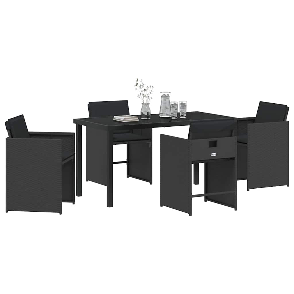 vidaXL Tuin Eetset 5 pcs Zwart poly rattan