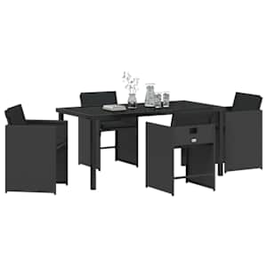 Zahradní jídelní souprava 5 pcs Černá polyratan - obrázek 3