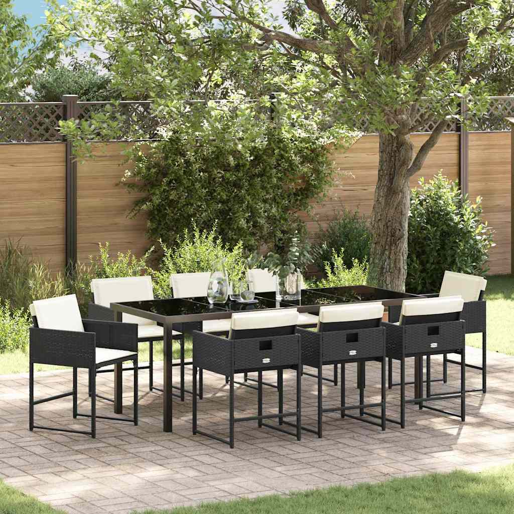 vidaXL Garten Essgruppe 9 pcs Schwarz Poly-Rattan