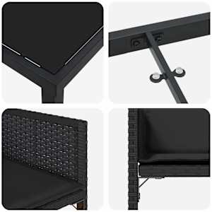 Zahradní jídelní souprava 5 pcs Černá polyratan - obrázek 9