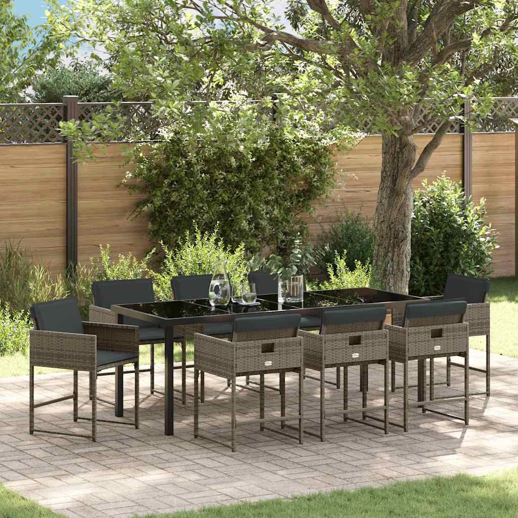 vidaXL Garten Essgruppe 9 pcs Grau Poly-Rattan