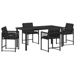 Zahradní jídelní souprava 5 pcs Černá polyratan - obrázek 2