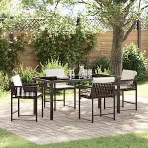 Komplet za jedilnico v vrtu 5 pcs Rjava poli ratan