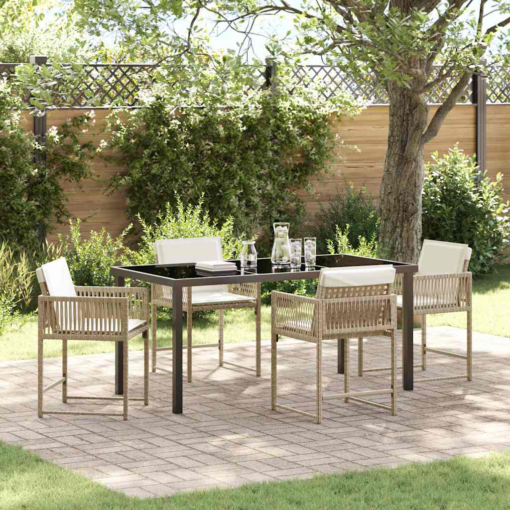 5-delt Have Spise Sæt med Puder Beige Poly Rattan