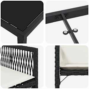 Zahradní jídelní souprava 9 pcs Černá polyratan - obrázek 9