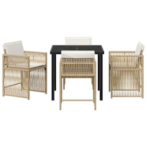 Zahradní jídelní souprava 5 pcs Béžová polyratan - obrázek 7