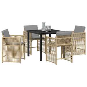 Zahradní jídelní souprava 5 pcs Béžová polyratan - obrázek 3